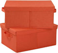 HOONEX Storage Bins with Lids for Organizing, Pack of 2, Storage Boxes with 2 Carrying Handles and Sturdy Heavy Cardboard, 16.5" L x 11.8" W x 7.5" H for Shoes, Books, Clothes, Nursery, Orange by HOONEX