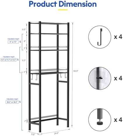 samstar 4 Tier Over The Toilet Storage Rack, Bathroom Organizer Shelves Cabinet Above Toilet, with Adjustable Height Freestanding Shelf Space Saver, Black - Image 2