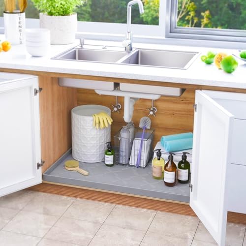 SIKADEER Waterproof Under Sink Mat 37" x 22" Silicone Mat Cabinet Protector - Image 2