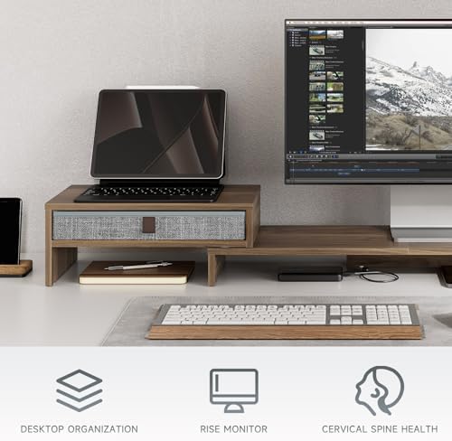 Fenge Triple Monitor Stand with Storage Drawer, Adjustable Length and Angle - Image 5