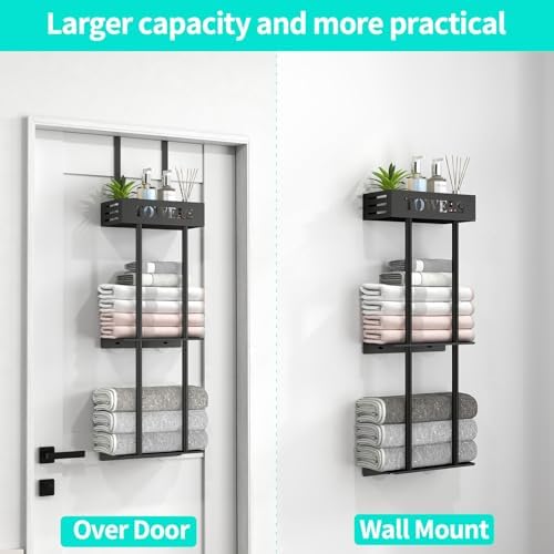Bethom 3 Tier Over The Door Towel Rack, Hanging Towel Rack, Matte Black - Image 3