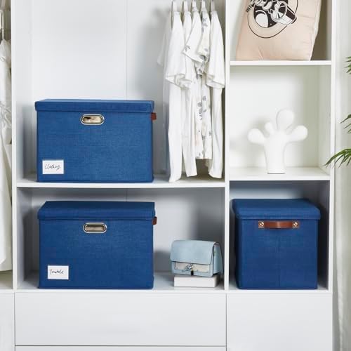 15" Fabric Storage Box with Lids, 3-Pack, Navy - Image 7