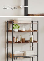 Quikraen 4 Tier Over The Toilet Storage Shelf with 3 Adjustable Shelves, Space Saver Bathroom Organizer with 4 Hooks, Freestanding Above Toilet Rack for Restroom Laundry (Brown) - Image 7