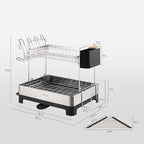 SUNLY 2 Tier Dish Drying Rack, Extra Large Dish Rack, Multifunctional Large Dish Drainers for Kitchen Counter, 304 Stainless Steel Kitchen Drying Rack, Bowl Drying Rack, Extendable Drain Spout, Black - Image 6