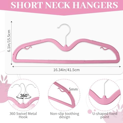 LemonRoad 50 Pack Short Neck Hangers Plastic Non-Slip, Rose Pink - Image 2