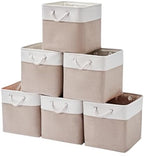 13 x 13 Inch Cube Storage Bins,Storage Cubes for Shelves，Foldable Organizer Boxes with Handles, Decorative Storage Basket for Organizing Clothes, Toys, Books(White&Beige) by ISEMINGLA