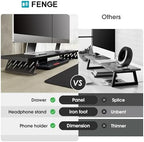 Fenge Monitor Stand Riser, Wooden & Metal Desk Shelf Organizer, Black - Image 3