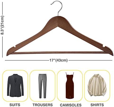 Wooden Hangers - 60 Pack - Clothes Hanger for Daily Used,Heavy Duty Wood Hangers with Precisely Cut Notches,Coat Hanger for Closet, Clothes Hangers for Shirt Suit Dres（Walunt） - Image 7