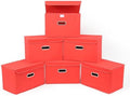 STOREONE Fabric Storage Cube Bins Foldable Organizer Container Collapsible Basket with Lids and Metal Handles, for Home, Bedroom, Closet 6 Pcs (Red) by STOREONE