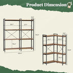 Huuger 4 Tier Bookshelf, L Shaped Corner Bookshelf with 8 Open Shelves, 49.4 Inch Straight Wide Bookcase with Metal Frame and Wooden Board, Adjustable Feet, Rustic Brown - Image 2