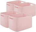 OIASKET 4Packs Natural Cotton Rope Storage Baskets for Organizing Toys, Clothes, Towels & Books, Soft Versatile Organizers for Shelves, Home Decorative Bins, 13''Lx9''Wx7.8''H, Pink by OIASKET