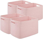 OIASKET 4Packs Natural Cotton Rope Storage Baskets for Organizing Toys, Clothes, Towels & Books, Soft Versatile Organizers for Shelves, Home Decorative Bins, 13''Lx9''Wx7.8''H, Pink by OIASKET
