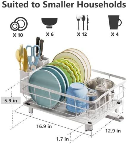 AIDERLY Auto Drain Metal Dish Drying Rack Dish Drainers, All White - Image 6