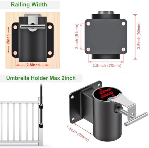 Deck Railing Umbrella Holder, Flat Mount Stand for 1-2" Poles - Image 2