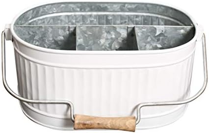 Alpha Living Home Rustic Heavy Duty Alloy Multi-Compartment Silverware Caddy - Metal Utensil Versatile All-in-One Organizer for Kitchen, Bathroom & Office Utensils, Flatware, and Accessories (White) by ALPHALivingHOME