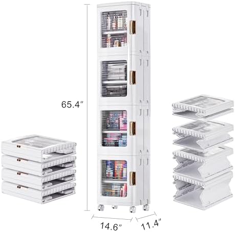 VECELO 4-Tier Narrow Storage Cabinet with Wheels, White - Image 2