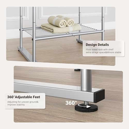 ELYKEN 40" H Freestanding Towel Rack with Shelf, 3 Tier Towel Stand, Silver - Image 6