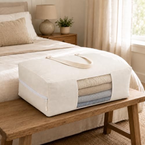 2 Pack Canvas Storage Bags for King/Queen Comforters Blanket, 25"x19"x9" - Image 6