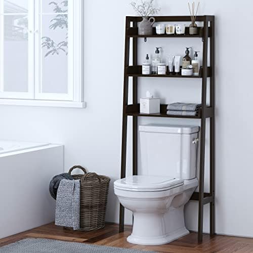UTEX Behind Toilet Bathroom Organizer, 3-Tier Wood Ladder Shelf, Espresso - Image 2