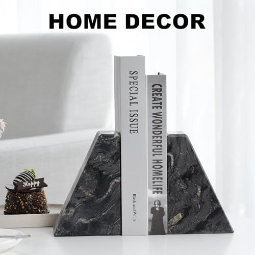 Karibiber Marble Bookends for Heavy Books, Decorative Book Ends for Shelves, Titanium Black Stone Durable and Heavy-Duty Book Ends for Hardback Books & CDS, Unique Book Stopper & Holder, Set of 2 - Image 5