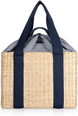 Picnic TIME Parisian Picnic Basket, Insulated Seagrass Picnic Basket, Waterproof, Stylish, Perfect for Picnics, Beach, Office Lunches, Dinner Parties, and Gifts (Beige with Navy Blue Accents) by PicnicTimeFamilyofBrands