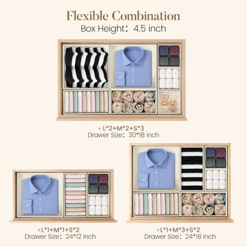 Drawer Organizer Storage for Clothes, Socks, 21 Pack, Grey - Image 7