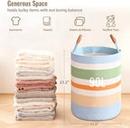 Large Laundry Basket, Laundry Hamper with Leather Handles, 90L Woven Dirty Clothes Hamper, Rope Hampers for Bedroom, Barthroom, Rainbow - Image 4