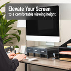 Mind Reader Monitor Stand, 3 Storage Drawers, Desktop Organizer, Riser, Office, 13.5"L x 13"W x 4"H, Set of 2, Black - Image 2