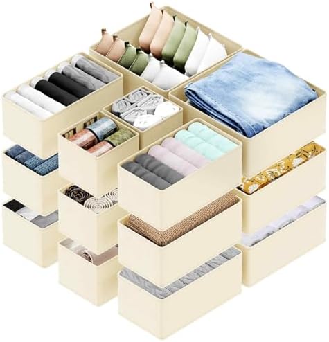 SpaceAid Drawer Organizer for Clothes, 18 Pack Dresser Drawer Organizer Bins, Closet Organizers and Storage Dividers for Clothing, Underwears, Socks (Beige) by SpaceAid