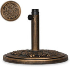 Backyard Expressions 20 lb Patio Umbrella Base Stand, Decorative Rose Medallion Antique Bronze Finish, Fits 1.5–1.9 in Poles w/Adapters, 18 in Round Weighted Outdoor Umbrella Holder for Deck & Table by BackyardExpressions