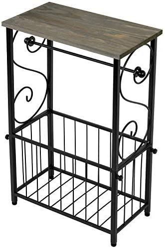 MyGift Toilet Paper Holder Stand with Magazine Rack, Gray Wood Shelf - Image 5