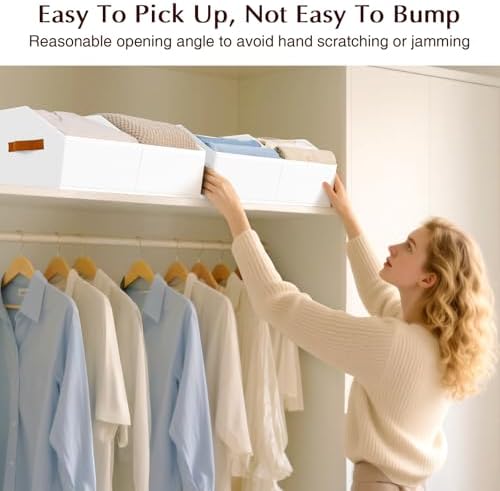 Homsorout Closet Organizers and Storage Bins - 6 Pack Collapsible Divided Trapezoidal Cube Storage Bins Baskets with Orange Handle for Organizing Clothes Blankets, Toys, Books, Towels(White) - Image 3