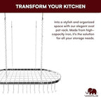 Vdomus Hanging Pot Rack - Ceiling Mount Kitchen Organizer for Pots and Pans with 15 Hooks - 33 x 17 Inches Heavy-Duty, Durable and Space-Saving Pan Holder - Silver - Image 4