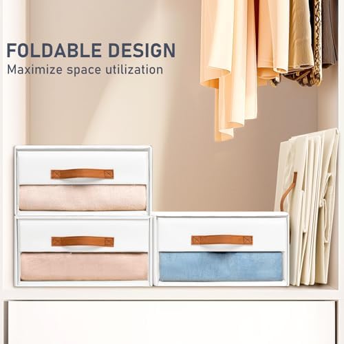 DIMJ Closet Organizers and Storage - Fabric Bins with Drawers for Closet Foldable Clothes Organizers with Clear Window, Stackable Storage Drawers Units for Bedroom, Living Room, 6-Pack, White - Image 6