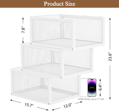 3 Pack Stackable Closet Organizers and Storage Basket, Wire Closet Shelf Organizer Storage Bins, Pull-Out Sweatshirt Organizer for Wardrobe Cupboard, Space-Saving Cube Clothes Storage Drawer, White - Image 2