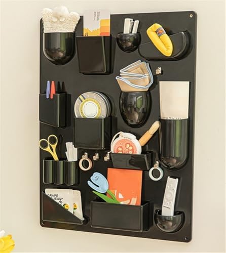Cute Small Item Wall Storage, Desktop Multi-Grid Storage Board, Creative Wall Decoration, Storage Wall Hanging Suitable for Bedroom, Living Room, Entrance(Black) by SUNHIPPIE