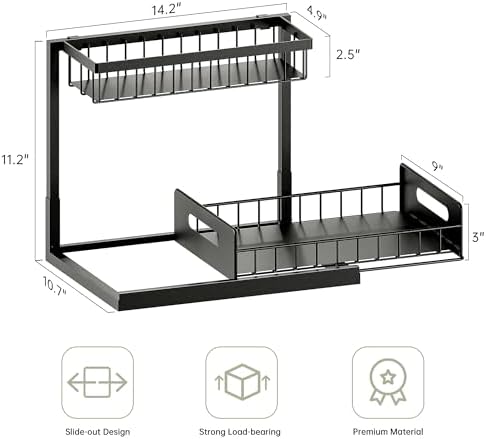 Under Sink Organizer and Storage, Slide Out Cabinet Organizer, Pull Out Sink Shelf for Kitchen Bathroom Laundry, 2 Pack Black - Image 2