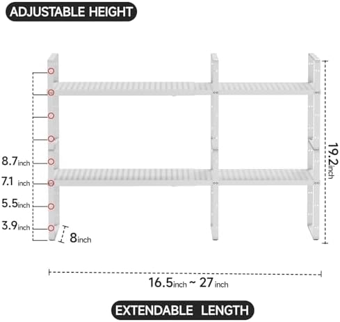 2Pcs Expandable Cabinet Shelf Organizers, 16.5"~27''L, White - Image 2