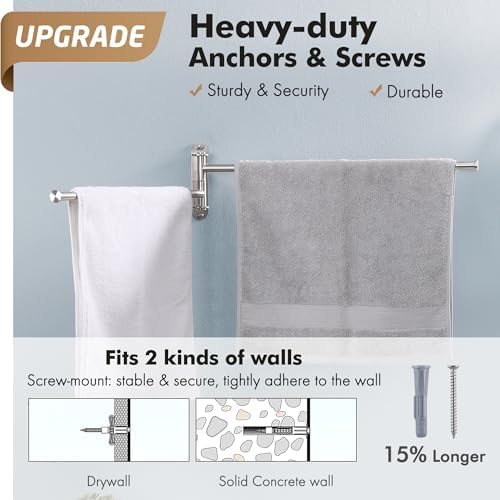 KES 19.5-Inch Bathroom Towel Rack, Swivel Towel Rack 2-Arm, Swing Out Double Towel Bar Wall Mounted, SUS304 Stainless Steel Brushed Finish, A2103S2L50-2 - Image 2