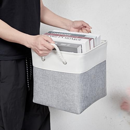 13 x 13 Inch Cube Storage Bins,Storage Cubes for Shelves，Foldable Organizer Boxes with Handles, Decorative Storage Basket for Organizing Clothes, Toys, Books(White&Gray) - Image 6