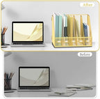 SUPEASY Desk Organizers Metal Desk Magazine File Holder with 5 Vertical Compartments Rack File Organizer for Office Desktop, Classroom, Home Workspace, Gold - Image 6
