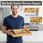 9-Slots Bamboo Drawer Organizers for Kitchen, Expandable Silverware Drawer Organizer, Multipurpose Utensil Organizer for Kitchen Drawers, Large Cutlery Drawer Organizer for Spoons, Forks & Knives - Image 6