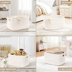 86L Large Woven Laundry Basket Hamper with Handles, White - Image 5