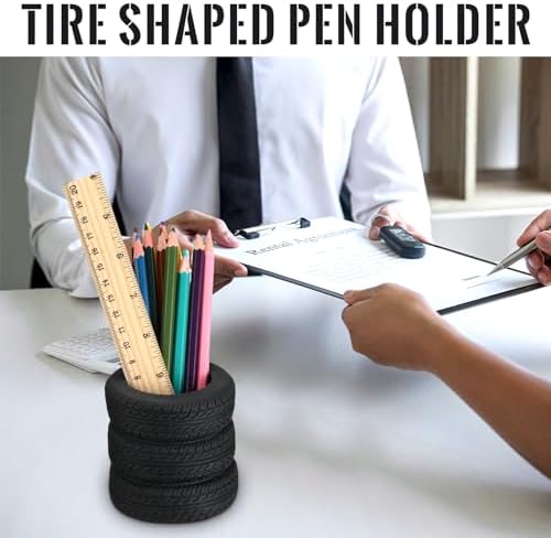Crtiin 12 Pcs Tire Shaped Pen Holder for Desk, Car Tire Planter Gift, Black - Image 4