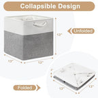 13x13 Storage Cube Bins 4Pack,Collapsible Cube Storage Organizer for Closet, Fabric Storage Box w/ Rope Handles, Foldable Storage Baskets for Shelves, Clothes,Closet Organization - White/Gray - Image 2