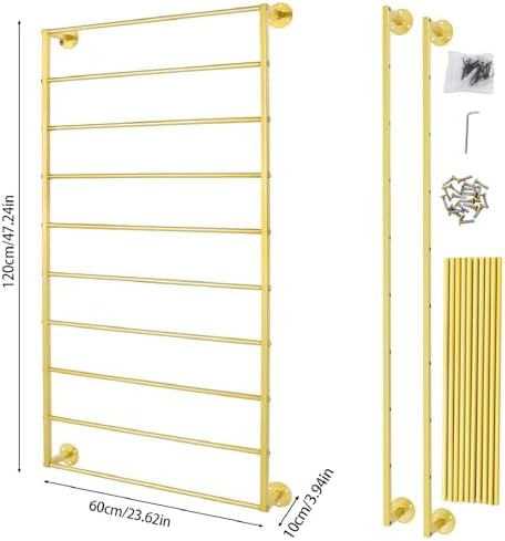 10 Tier Wall Mounted Tie Rack Scarf Display Stand Belt Pants Hangers Scarves Hijab Stand, Towel Rack Ribbon Holder,Wrapping Paper Spool Storage for Retail,Store (Gold, 10 Tier 23.6x47.2in) - Image 4