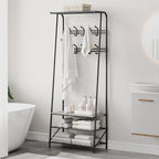 OUTLANE Entryway Hall Tree with 10 Hooks, Shoe Bench & Storage Shelf, Coat Rack Organizer with Wood Accents and Metal Frame for Entryway, Living Room, Bedroom, Gray-Double row - Image 5