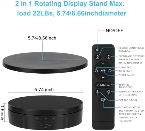 2 in 1 Motorized Rotating Display Stand with 5.74 /8.66 inch Replacement Cover, Remote Control 360 Degree Electric Turntable Display Stand Max 22lbs Load Auto Lazy Susan for Photography LiveStream - Image 4