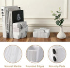 Decorative Square Marble Bookends for Heavy Books – Unique Book Ends for Shelves – Modern Aesthetic Book Holder/Stopper with Non-Slip Pads for Chic Home, Office, or Library Decor, Volakas - Image 3