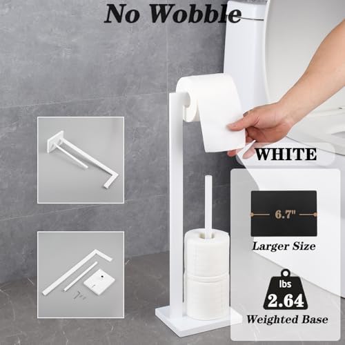 GERZWY SUS 304 Stainless Steel Toilet Paper Stand with Reserve, Free Standing Toilet Paper Holder, White - Image 3